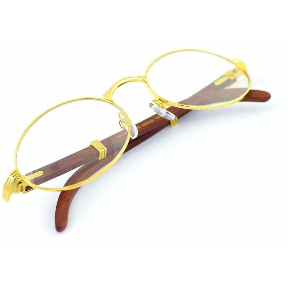 Gold Frame Clear Lens Wood Glasses